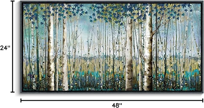 Pogusmavi Wall Art - Large Birch Tree Canvas Painting for Home Decor | Framed Artwork for Living Room, Bedroom, and Office | Teal Wall Art Decoration 24x48 Inch