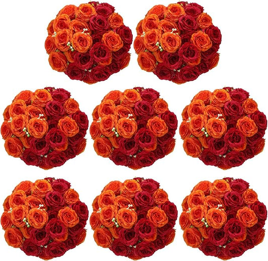 Geosar 16 Bundles Artificial Peonies Flowers Fake Silk Peony Bouquet Faux Peonies Flowers Bulk for Decoration Vase Florals Arrangements Wedding Party Table (Orange,Dark Red)