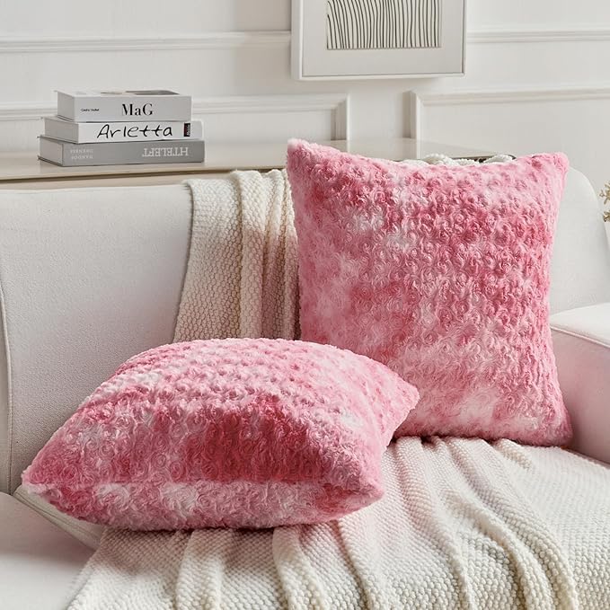 FUTEI Pink Decorative Throw Pillow Covers 20x20 Inch Set of 2,Soft Cozy Colorful Rose Swirl Texture Cushion Case,Modern Home Decor for Couch Sofa Bed Living Room