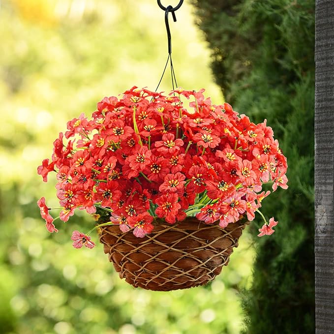 Uieke 72PCS Artificial Flowers for Outdoors, UV Resistant Fake Flowers No Fade Faux Plastic Plants for Garden Porch Window Box Home Summer Décor (Red)