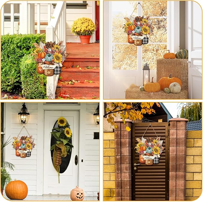 Boao Welcome Fall Door Decorations Thanksgiving Sign Hanging Decoration Wall Hanger Masquerade Carnival Wreath for Outdoor Farmhouse Porch Front Door Decor