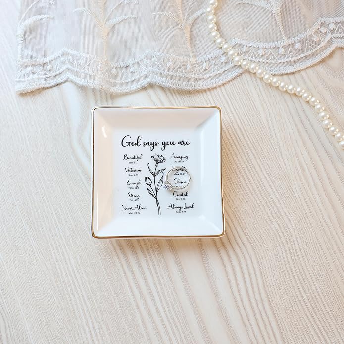 HOME SMILE Ceramic Ring Dish Jewelry Tray for Mom Sister Friends