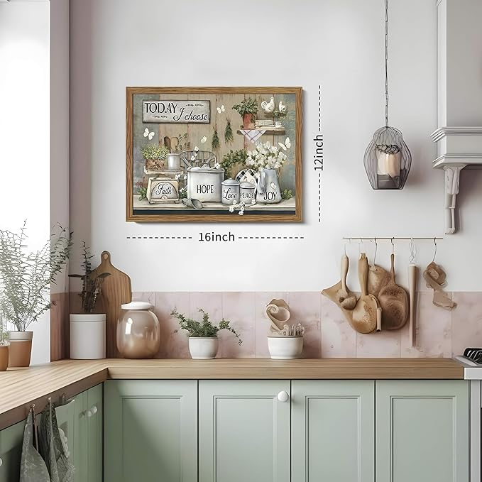 Rustic Kitchen Wall Art, Farmhouse Inspirational Canvas Wall Decor Paintings, Kitchen Flower Butterfly Posters Prints Pictures Artwork for Bathroom Dining Room Bedroom 12x16 Inch Wood Framed