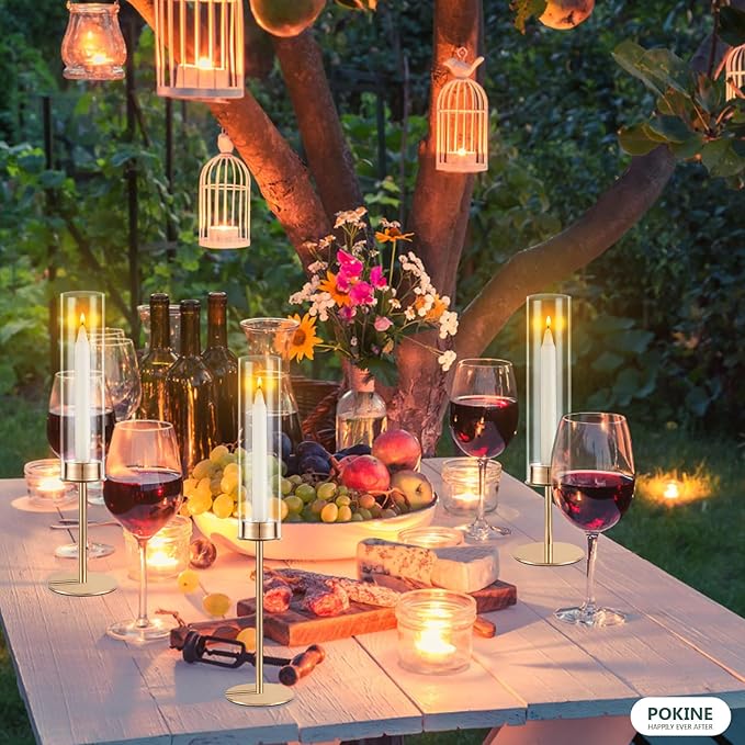 Gold Candle Holders Set of 6 for Glass Taper Candle Holders,Hurricane Candlestick Holder for Home Decor, Wedding, Dinning, Party Decorative, Anniversary (6,Gold)