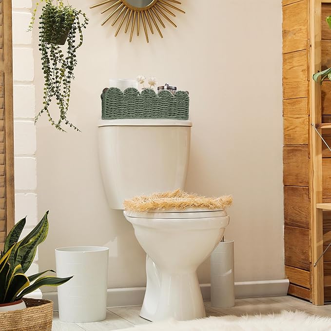 Storage Basket Wicker Baskets for Organizing Toilet Paper Storage Basket for Toilet Tank Top,Green