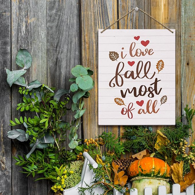 Love Fall Sign Autumn Thanksgiving Fall Decor Rustic Wood Sign Wall Decor for Home Farmhouse Living Room Bathroom Kitchen Seasonal Harvest Decorative Wooden Wall Hanging Decor Plaque