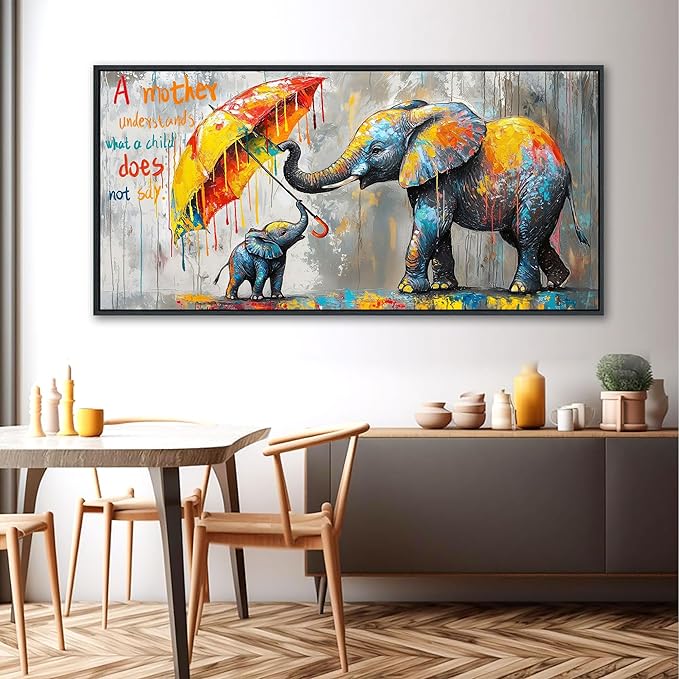 QZQCBLC Large Canvas Wall Art - Abstract Modern Street Art Graffiti Pictures Artwork Inspirational Animal Elephant Painting for Living room Bedroom Children's Room Framed Wall Decor 24x48 IN