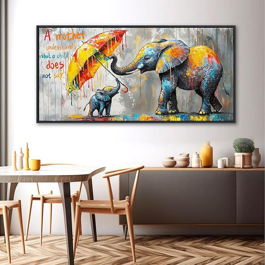 QZQCBLC Large Canvas Wall Art - Abstract Modern Street Art Graffiti Pictures Artwork Inspirational Animal Elephant Painting for Living room Bedroom Children's Room Framed Wall Decor 24x48 IN