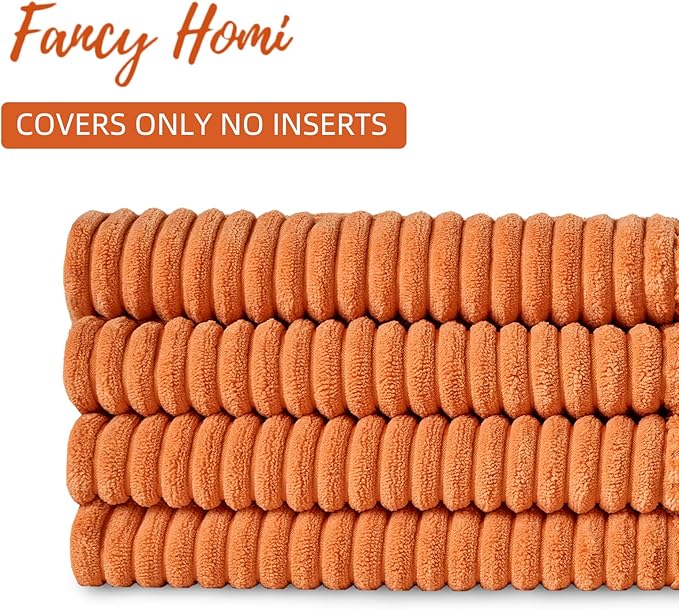 Fancy Homi 4 Packs Orange Lumbar Decorative Throw Pillow Covers 12x20 Inch for Living Room Couch Bed Sofa, Farmhouse Boho Home Decor, Soft Striped Corduroy Rectangle Accent Cushion Case 30x50 cm