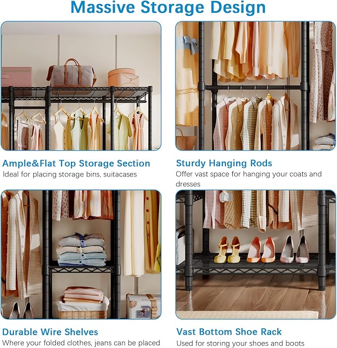 VIPEK V50 Extra Large Portable Closet Rack Bedroom Armoire Freestanding Wardrobe Closet, Heavy Duty Clothes Rack Multi-Functional Metal Clothing Rack for Hanging Clothes, Max Load 1300lbs, Black