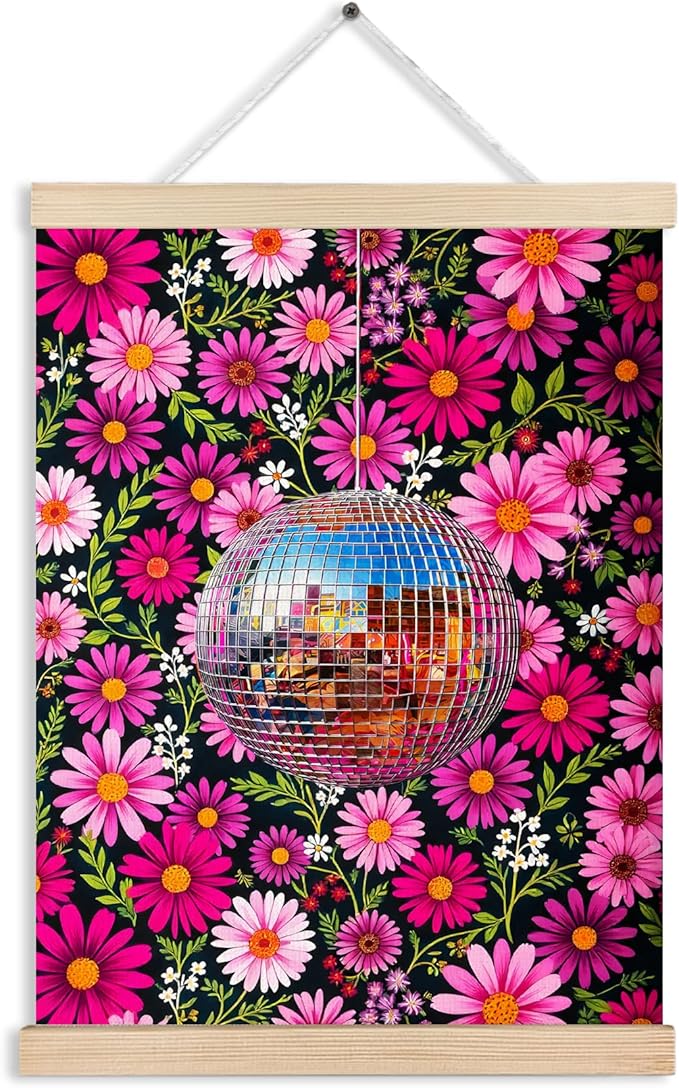 Hot Pink Flower Wall Art, 12x16 Inch, Rectangular, Framed (Wooden), Vertical, Wall Mount, Indoor, 1 Count