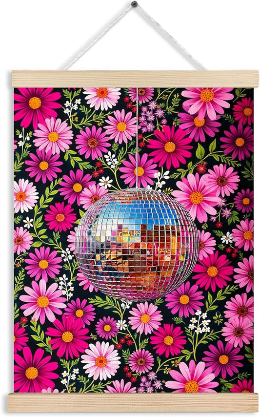 Hot Pink Flower Wall Art, 12x16 Inch, Rectangular, Framed (Wooden), Vertical, Wall Mount, Indoor, 1 Count