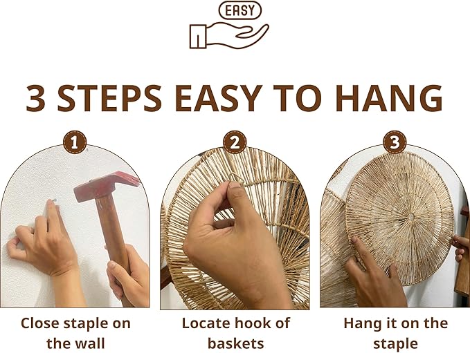 21.6 inch Wicker Wall Decor Set – Boho Wall Basket Decor with Jute Rope, Large Circle Wall Baskets, Natural Woven Wall Art for Living Room Bedroom, Decorative Seagrass Wall Hanging