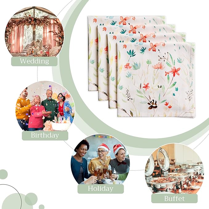 Maison d' Hermine Cloth Napkins Set of 4 100% Cotton Everyday Reusable Square Napkins Cloth Washable, Dinner, Party, Wedding, Restaurant, Spring/Summer (Colmar, 20" x 20")