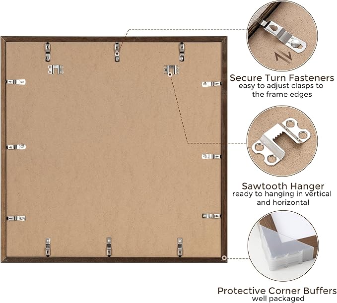 20x20 Picture Frame, Solid Oak Wood 20 by 20 Frame, Square Picture Frame 20 x 20 with mat for 16 x 16, 20x20 Wood Frame for Home Decor, 20 x 20 Poster Frame, Tempered Glass, Walnut Color, 1 Pack