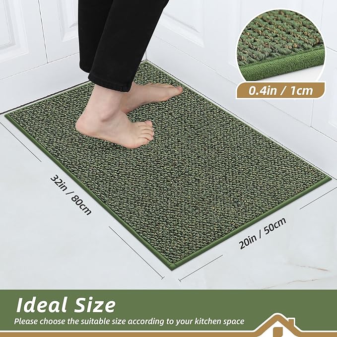 BEQHAUSE Kitchen Rugs 20"x32", Non-Slip Kitchen Mats for Floor, Super Absorbent and Stain Resistant Kitchen Rugs, Machine Washable Rugs for Kitchen, Hallway, Laundry & Sink, Green