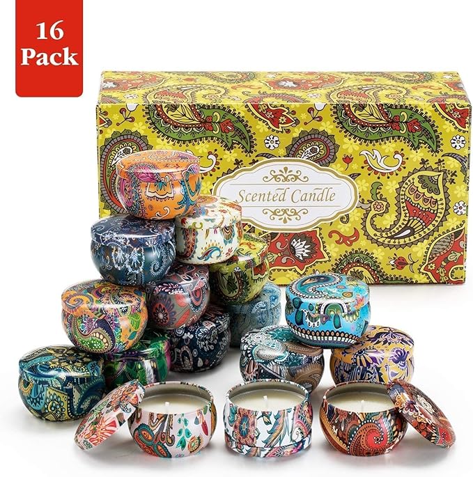 Set 16 Pack Scented Candles Gifts Soy Wax Travel Tin Jar Candles for Home 2.5 OZ Scented Candles for Mom for Christmas, Birthday, Thanksgiving, Mother's Day…