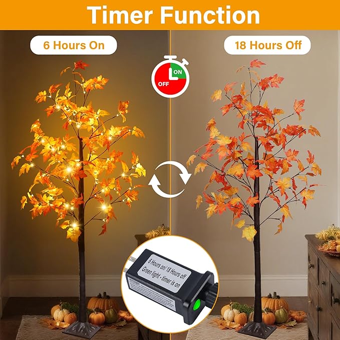DR.DUDU 5 FT Fall Decorations for Home, Lighted Fall Maple Tree with LED Lights - Artificial Autumn Trees for Indoor/Outdoor Decor, Porch, Patio, Thanksgiving Seasonal Decor