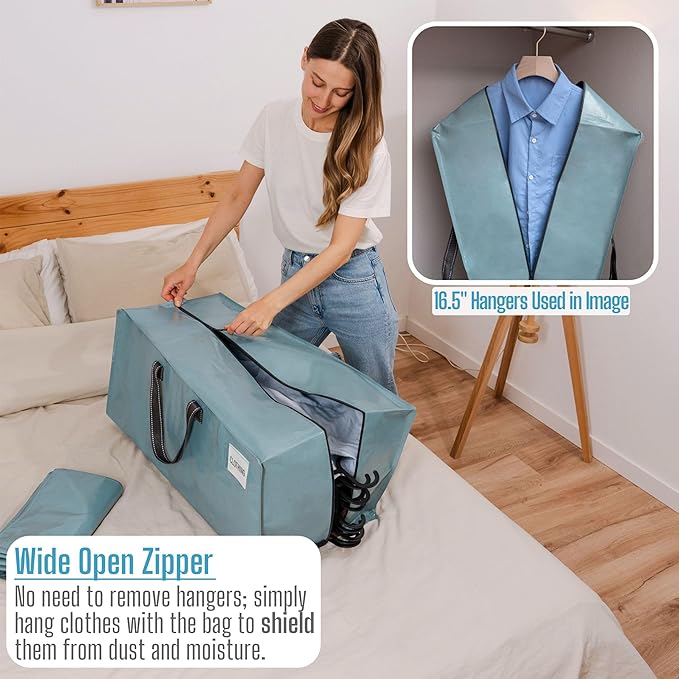 VENO 2 Pack Moving Bags w/Backpack Straps, Heavy Duty, Moving Boxes Alternative, Packing Supplies, Large Storage Totes for Dorm Room Essentials with Zipper for Clothes (Shiny Light Blue, 2 Pack)