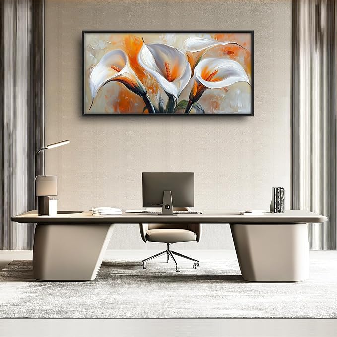 Calla Lily Framed Wall Art for Living Room, Large Calla Flower Canvas Wall Decor, White Florals Pictures Painting, Modern Artwork for Bathroom Bedroom 60L'' × 30W''