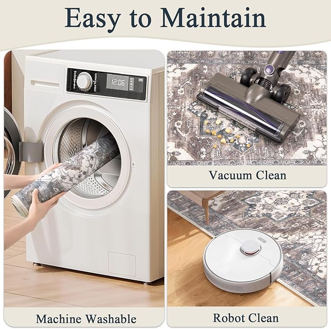 Pauwer Kitchen Mats for Floor 3 Piece Set Boho Non Slip Kitchen Rugs Washable Farmhouse Kitchen Floor Mats Thick Long Kitchen Throw Area Rug Carpet Runner for Hallway Laundry Bathroom, Grey Brown