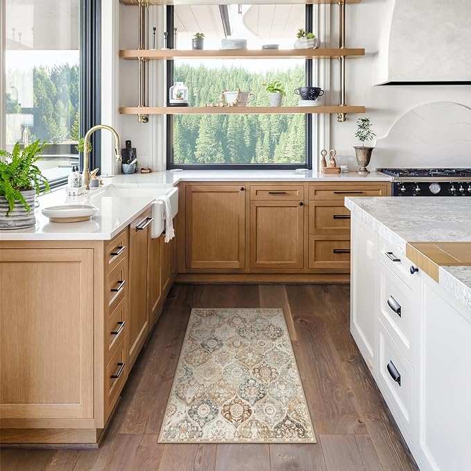 Lahome Moroccan Trellis Entryway Rug, 2x3 Kitchen Rugs Non Slip Washable, Non-Slip Indoor Door Mat Ultra-Thin, Small Throw Carpet for Bathroom Bedroom Entry, Khaki