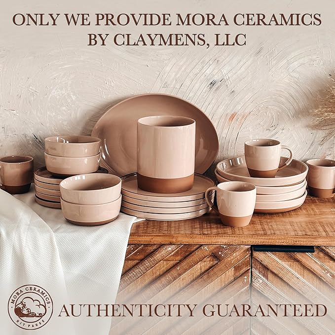 Mora Ceramic Kitchen Utensil Holder - Wooden Spoon & Spatula Crock for Countertop, Modern Farmhouse Home Decor, Extra Large 7.3" Cooking Organizer for Stove Top and Counter - Heavy & Sturdy - Chai