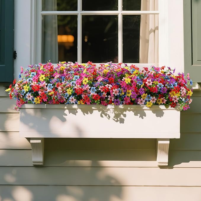 SHareconn 40 Bundles Artificial Flowers for Outdoors Spring Decoration, Fake Silk Realistic Faux Plants UV Resistant for Outdoor Planter Porch Patio Summer Outside Decor, RedRosyPurpleBlueYellowPink