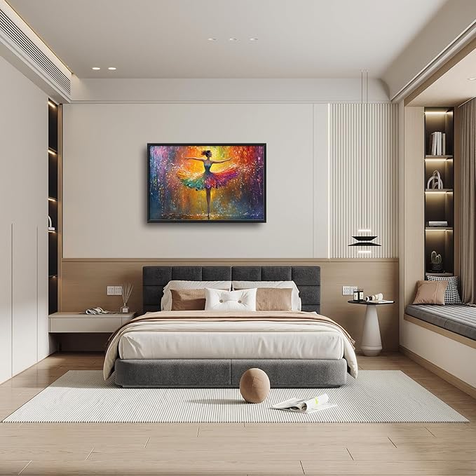 Olivine Large Wall Art, Ballerina Pictures Wall Decor, Colorful Ballet Canvas Prints, Dance Girl Painting, Framed Artwork for Bathroom Girl's Bedroom Living Room Office Home Decoration 36"x24"