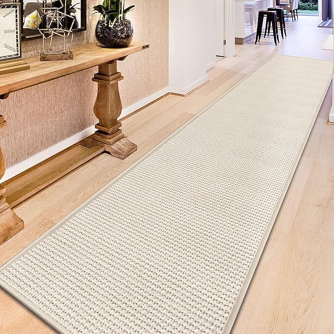 GOYLSER 12 Foot Kitchen Floor Runner Kitchen Sink Floor Mat with Rubber Backed, Absorbent Laundry Room Mat, Beige Hall Runner Long Non Slip