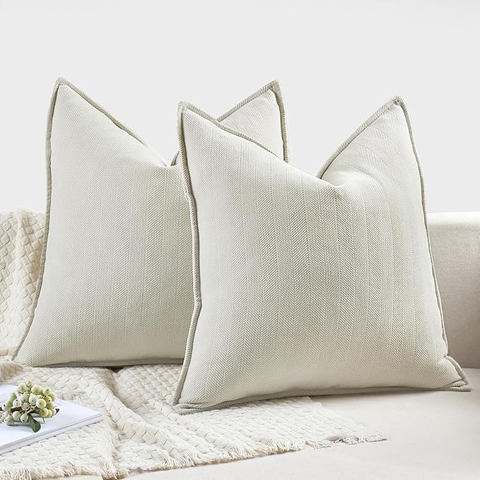 MIULEE Pack of 2 Cream White Decorative Pillow Covers 16x16 Inch Soft Chenille Luxurious Couch Throw Pillows Farmhouse Cushion Covers with Elegant Design for Sofa Bedroom Living Room Home Decor