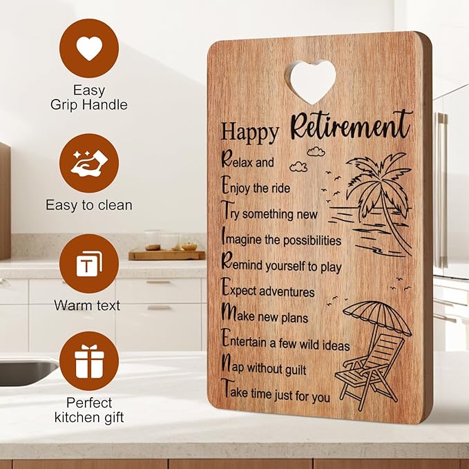 Retirement Gift for Women Men Acacia Wooden Cutting Board Retired Gift Funny Farewell Gift for Coworker Teacher Boss Nurses Friend Mom Ladies Happy Retirement Gift Wood Engraved Board Going Away Gift