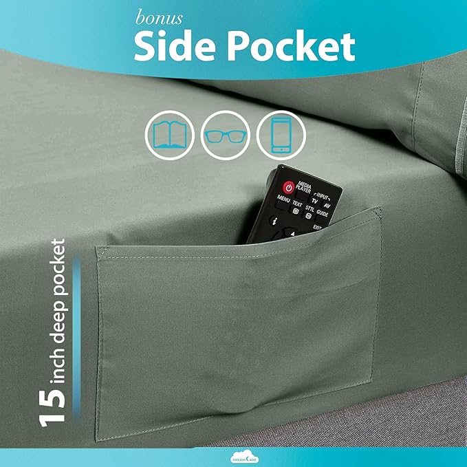 DREAMCARE Full Size Sheets Set - 6 Pcs Deep Pocket Cooling Bed Sheets - Soft, Long Lasting 100% Brushed Microfiber with Side Pocket (Sage Green, Full)