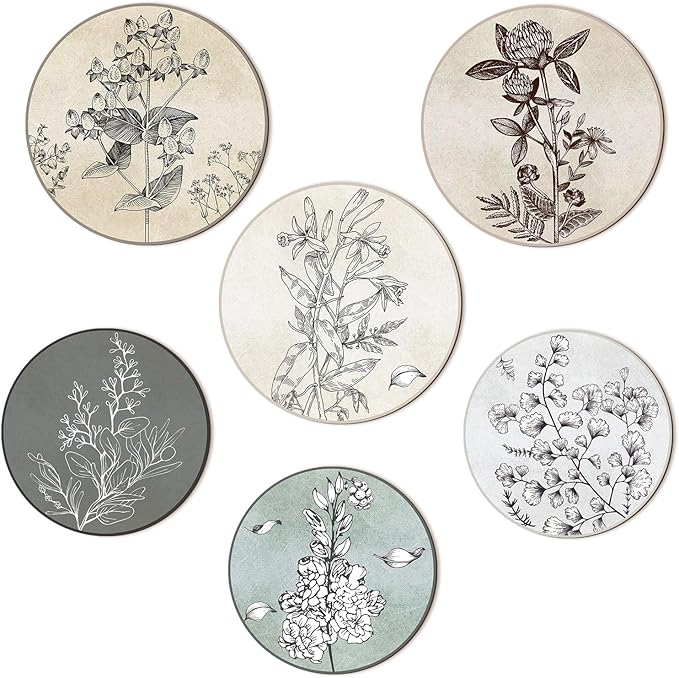 Barydat 6 Pieces Boho Plant Wall Art Decor Wooden Boho Farmhouse Rustic Bohemian Wall Hanging for Bedroom Living Room Office(Round,8 Inch, 10 Inch)