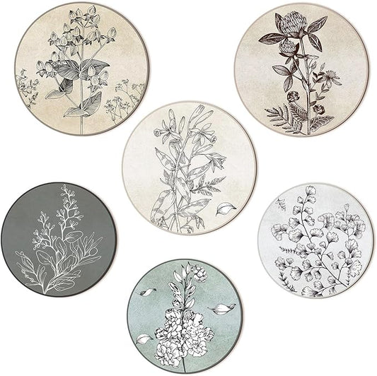 Barydat 6 Pieces Boho Plant Wall Art Decor Wooden Boho Farmhouse Rustic Bohemian Wall Hanging for Bedroom Living Room Office(Round,8 Inch, 10 Inch)