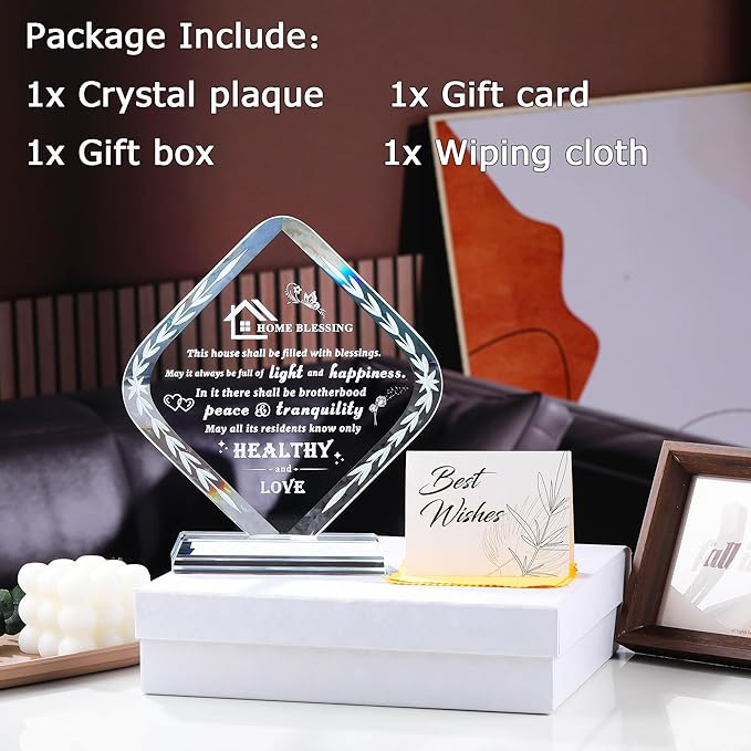 Qianwei House Warming Gifts New Home Crystal Bless This Home Plaque Best Hosewarming Presents 2025 New House Gifts for Couple Women Men