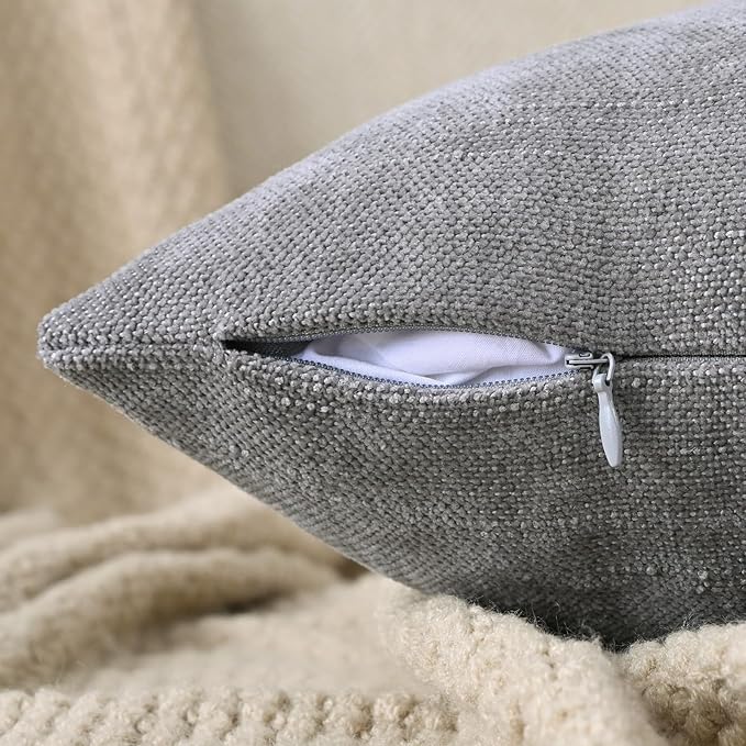 Set of 4 Soft Textured Decorative Throw Pillow Covers 18x18 Inch Cozy Farmhouse Cushion Cover Square Accent Pillow Cases for Bed Couch Sofa Living Room, Grey Series