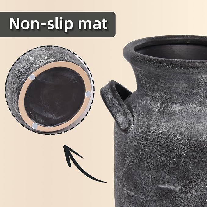 Quoowiit Ceramic Rustic Farmhouse Vase, Distressed Decorative Flower Vases for Home Decor, Ideal Shelf Decor, Grey Boho Vase for Living Room Bedroom Kitchen Office Centerpiece Table Decorations