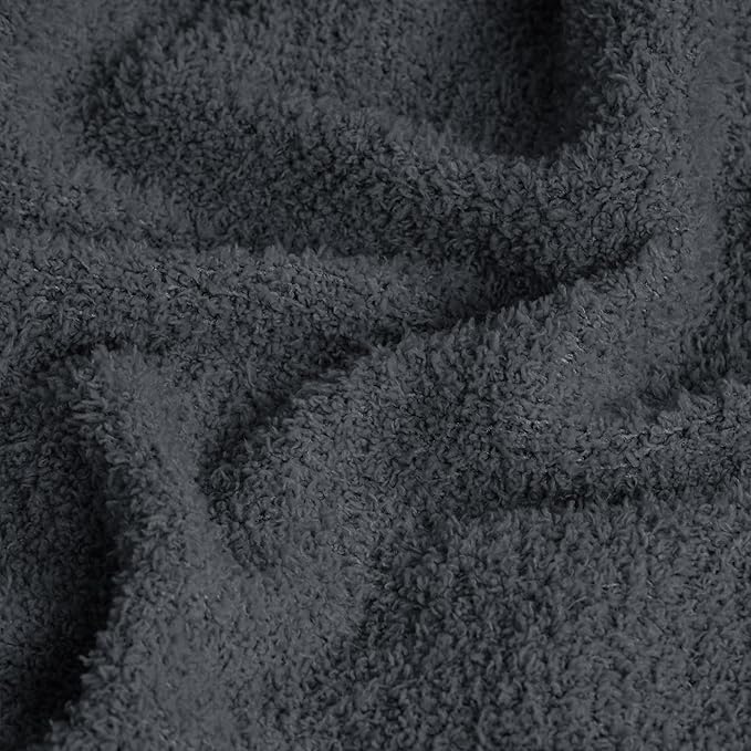 JOOJA Cream White Blanket Warm Queen Size Fuzzy Knitted Blanket, Oversized Luxury Bed Blankets, Soft Queen Blanket for Bed, Lightweight Plush Blanket for Cozy Nights (Charcoal Grey, 90x90)