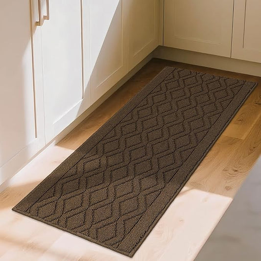 COSY HOMEER-Kitchen-Rugs-and-Mats 20"x48" Non Slip Kitchen Mats for Floor Absorbent Washable Kitchen Runner Standing Floor Mat for Sink Mat,Entry,Laundry,Polypropylene,Brown