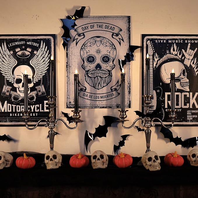 Homemory Black Flameless Taper Candles with Remote and Timer, Real Wax LED Taper Candles Battery Operated, Flickering Candle Sticks for Party Halloween Indoor Decoration, 6 Pcs, 9.6 inches