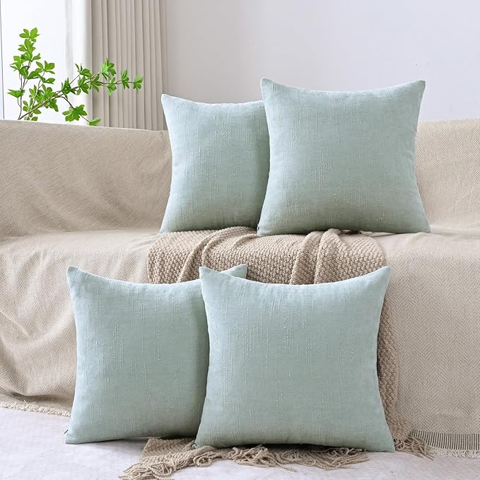Set of 4 Soft Textured Decorative Throw Pillow Covers 16x16 Inch Cozy Farmhouse Cushion Cover Square Accent Pillow Cases for Bed Couch Sofa Living Room, Light Aqua
