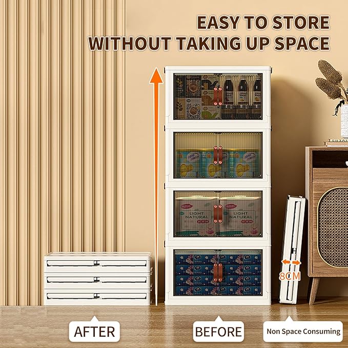 5-Tier Stackable Storage Bins with Lids & Open Front Design, Foldable Storage Bins with Wheels for Home Organization, Collapsible Space Saving Multi-Layer Organizer, 48QT