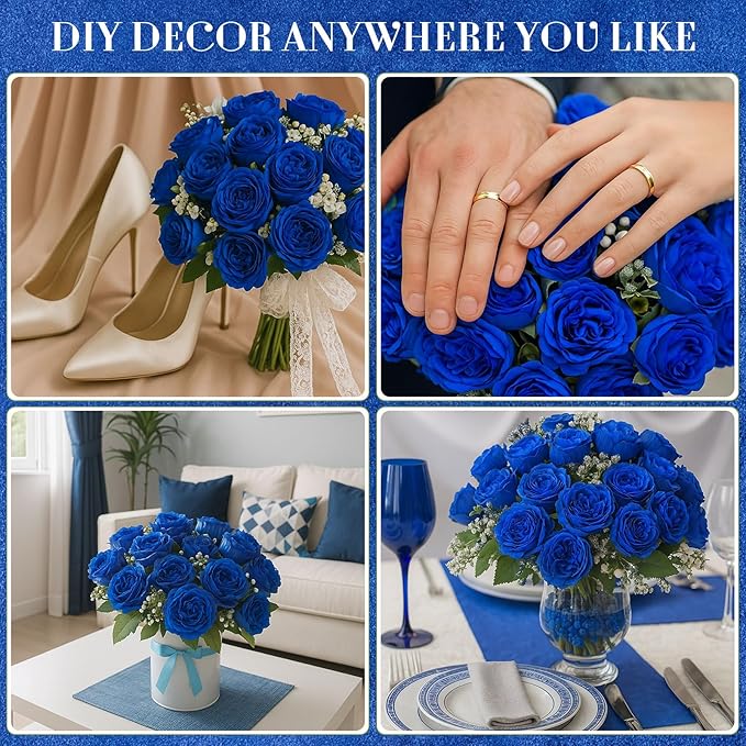 Geosar 16 Bundles Artificial Peonies Flowers Fake Silk Peony Bouquet Faux Peonies Flowers Bulk for Decoration Vase Florals Arrangements Wedding Party Table (Royal Blue)