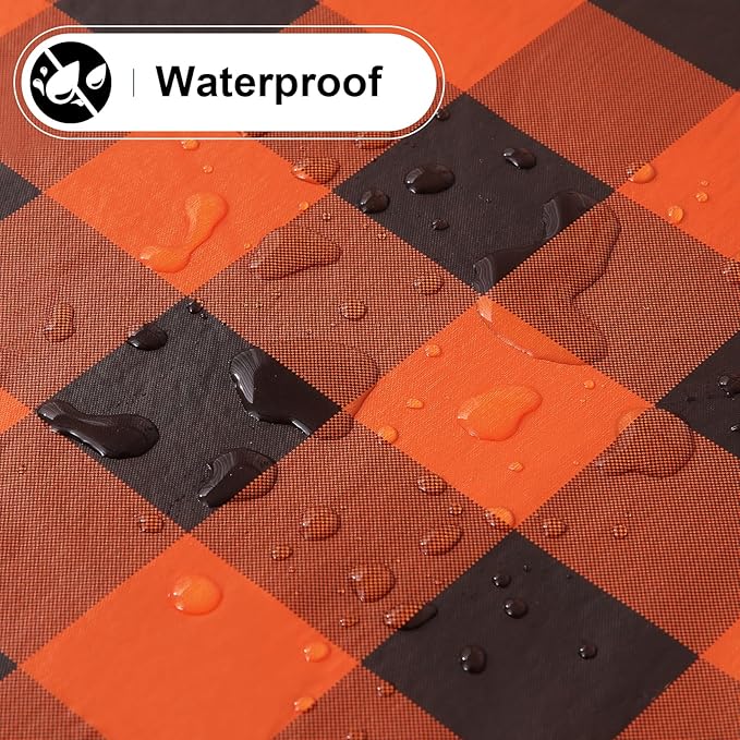 misaya Rectangle Waterproof Vinyl Table Cloth, Buffalo Flannel Backed Tablecloth, Wipeable Plastic Table Cover for Fall, Halloween (60" x 84", Orange and Black)