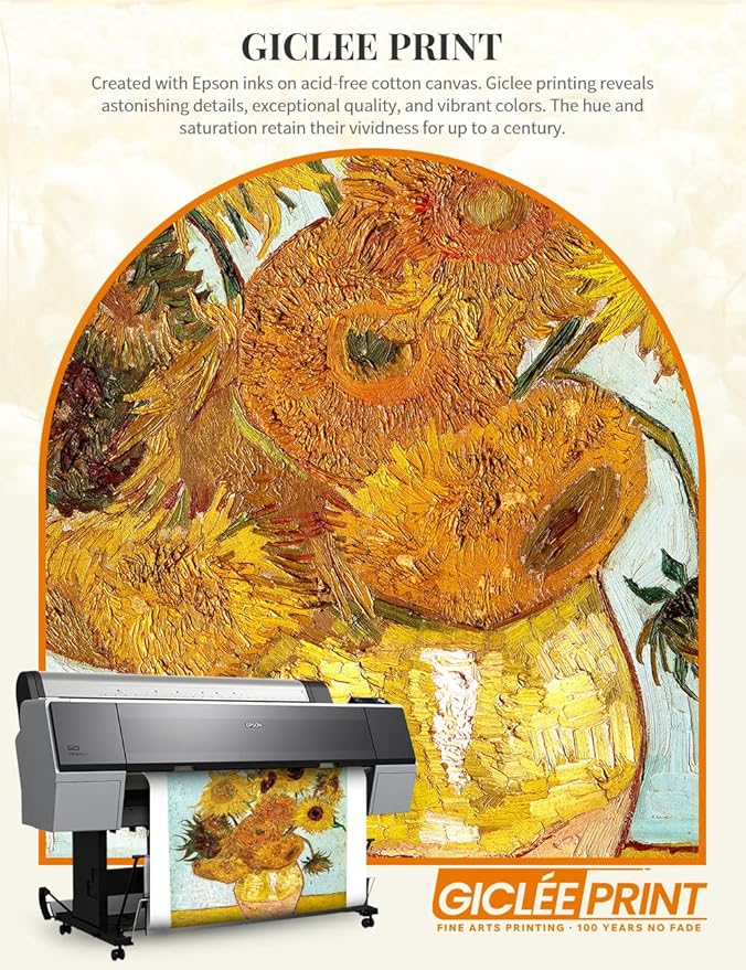 DECORARTS - Twelve Sunflowers - Vincent Van Gogh Giclee Prints w/Antique Brown Frame for Wall Decor. Picture Size: 16x20, Total Size w/Frame: 19x23