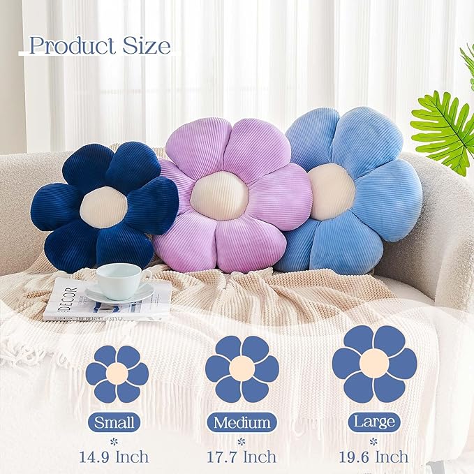 Lavender Flower Pillow, 17.7" Cute Flower Shaped Floor Pillow, Aesthetic Floral Plush Daisy Decorative Throw Pillows for Bed Sofa Couch
