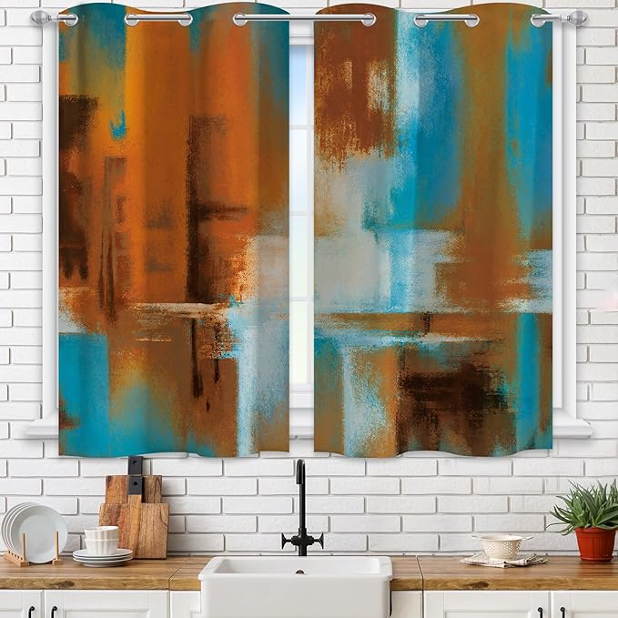 Asuexpect Rust Curtains 2 Panels Abstract Curtain Room Darkening Grommet Window Treatments Modern Decorative for Bedroom Living Room, 26x36 Inches