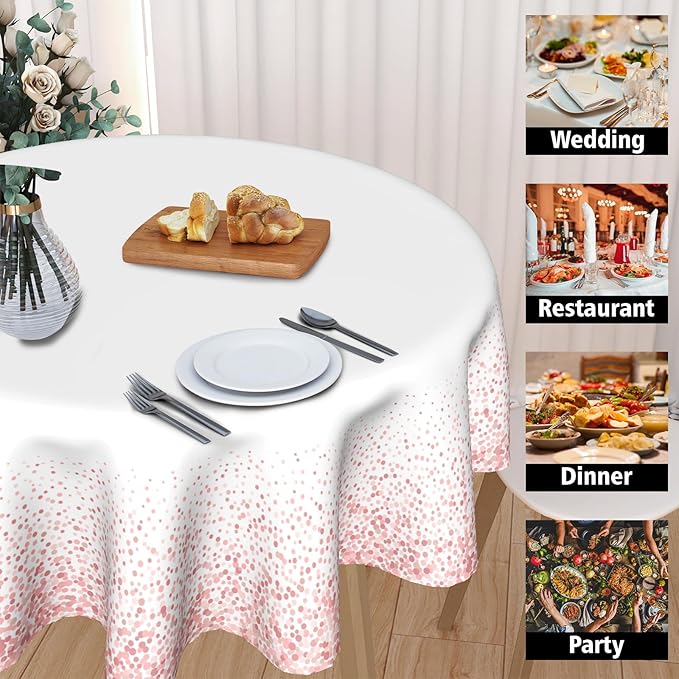 Rose Gold Tablecloth Round 60 Inch Vinyl Spring White Table Cloth Waterproof Fabric Tablecloths Decorative for Holiday Home Party Wedding Picnic