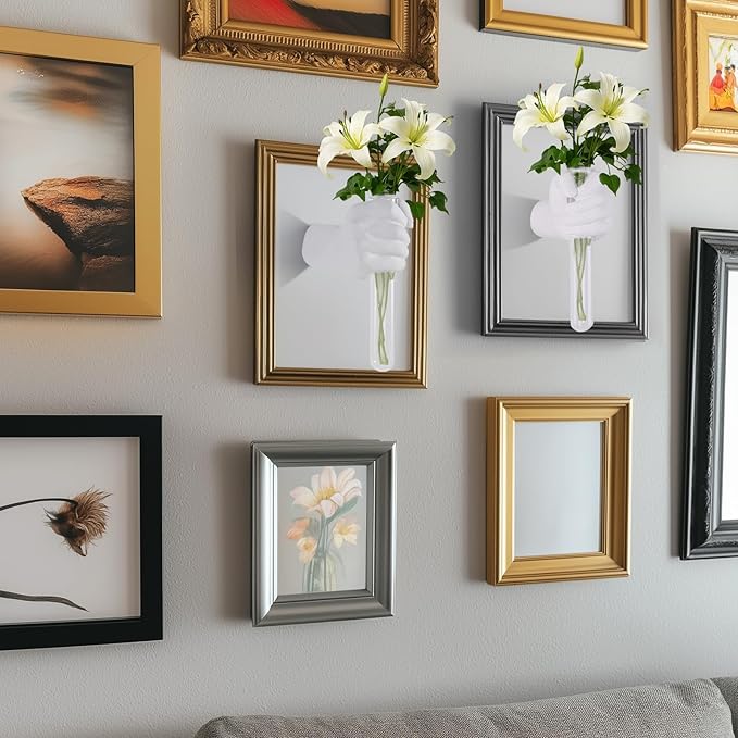 2 Pieces Wall Sculptures, Hands Vase Home Decor, Wall Mount Art Sculpture, Unique Wall Art Statue, Funky Flower Vase Decorations, Modern Eclectic Hanging Decor,Hands Statue (White)